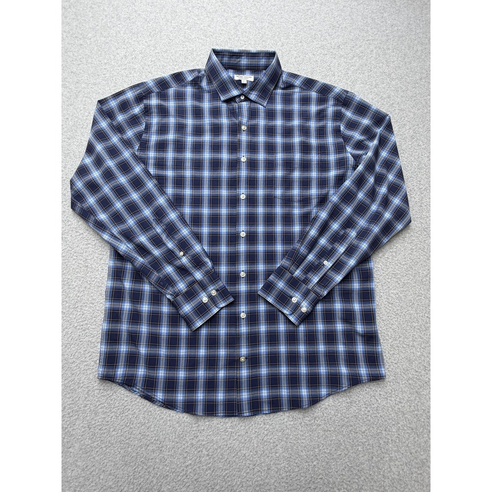 Peter Millar Shirt Mens Large Blue Plaid Long Sleeve Button Front‎ Casual Summer